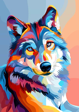 Colorful Wolf Portrait Digital Art