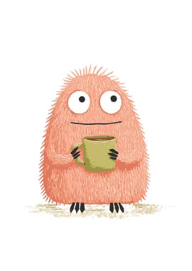 Cute Monster with Coffee Mug