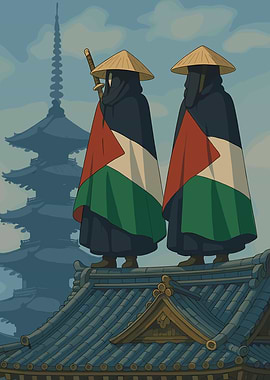 Palestinian Warriors on Japanese Pagoda Roof