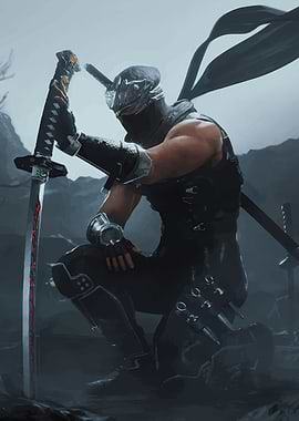 Ninja with Sword in Dark Setting
