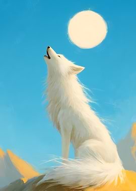 White Wolf Howling at the Moon
