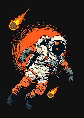 Astronaut in Space with Meteors
