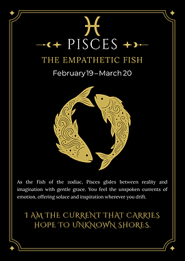 Pisces zodiac fish celestial star sign symbol in gold circle ornamental design