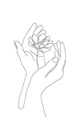 Hands Holding Flower Minimalist Line Art