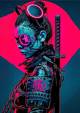 Cyberpunk Samurai with Neon Accents
