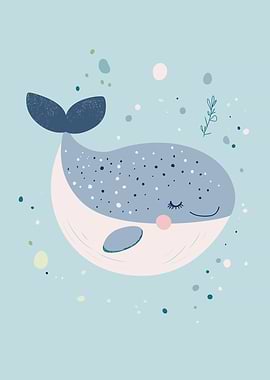 Cute Whale Illustration on Blue Background