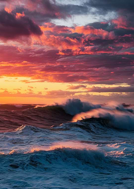 Ocean waves at sunset