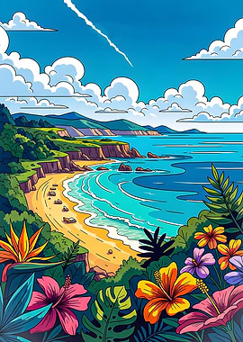 Tropical Beach Cartoon Landscape