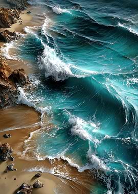Ocean Waves Crashing on Sandy Shore