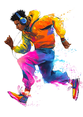 Colorful Runner with Headphones Illustration