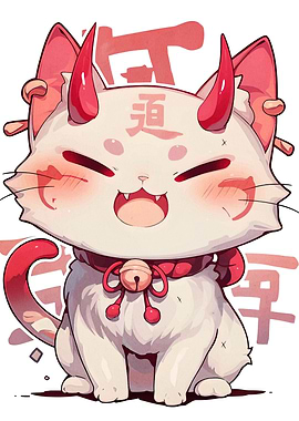 Cute Oni Cat Illustration