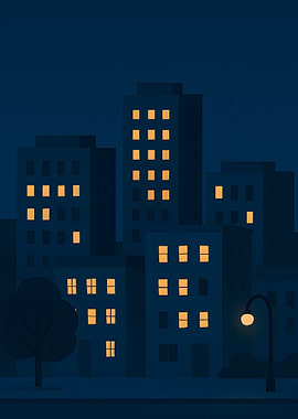 Night Cityscape with Lit Windows