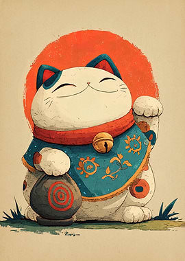 Maneki Neko Lucky Cat Illustration