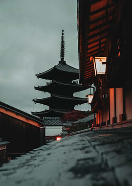 Japanese Pagoda and Street Lanterns