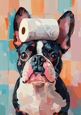 Boston Terrier with Toilet Paper Roll