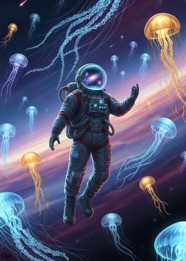 Astronaut in Space with Jellyfish