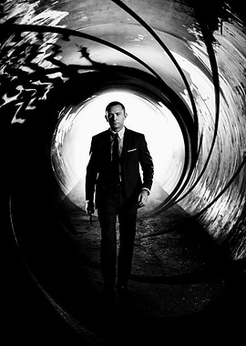Man in Suit Gun Barrel View Sky Fall