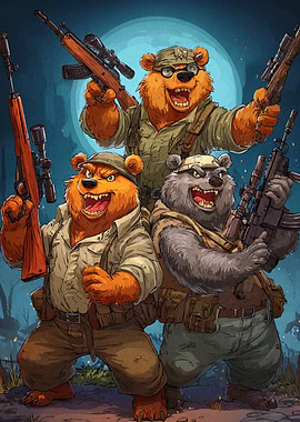 Armed Cartoon Bears in Military Gear