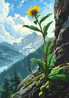 Mountain Flower Landscape Illustration
