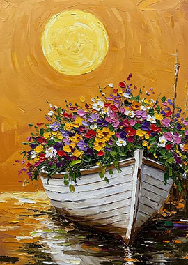 Floral Boat Under the Sun Painting