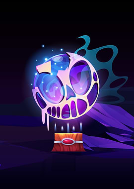 Cartoon Skull Orb Over Treasure Chest