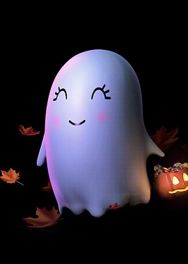 cute halloween ghost with pumpkin