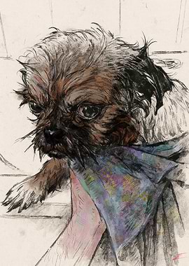 Cute Puppy Portrait with Colorful Towel