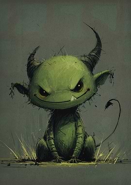 Green Goblin Creature with Horns