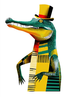 Stylish Crocodile with Top Hat Illustration