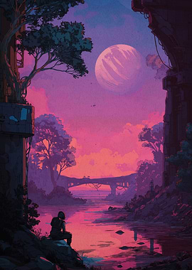 Pink Sky River Digital Art