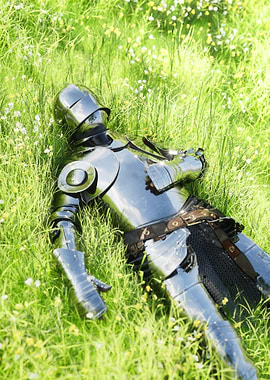 Knight Resting in Grassy Field