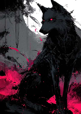 Black Wolf with Red Eyes Digital Art