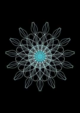 Abstract Teal Mandala on Black Background