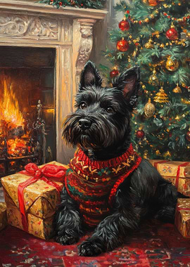 Scottish Terrier Christmas Portrait | Holiday Scottish dog