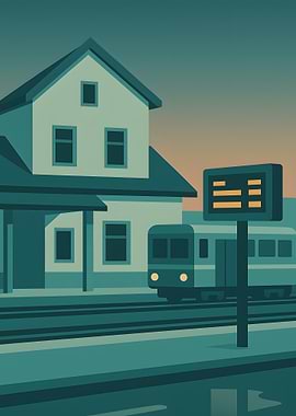 Train Station Minimalist Illustration