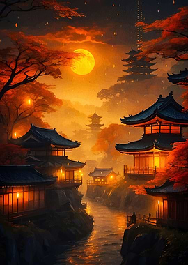 Japanese Sunset Landscape