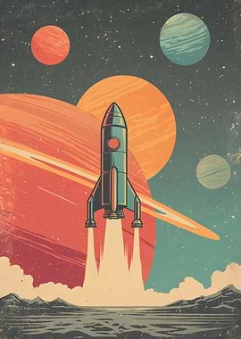 Retro Rocket Launching into Space