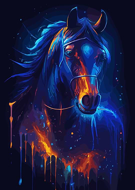 Abstract Horse Portrait with Neon Colors