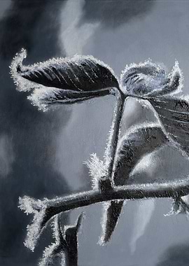 Frosty Leaves Monochrome Painting