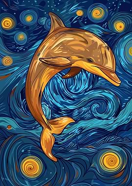 Dolphin in Starry Night Style