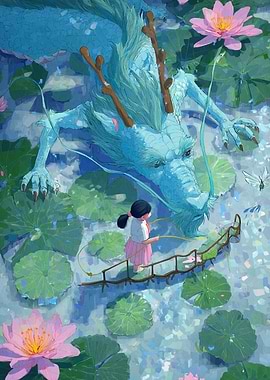 Girl Dragon Lily Pond
