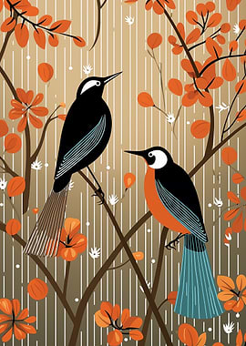 Stylized Birds on Branches