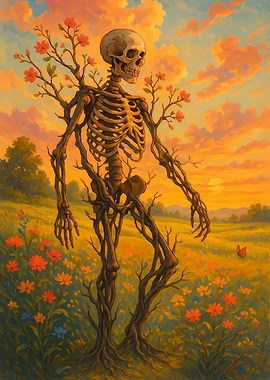 Floral Skeleton in Sunset Field