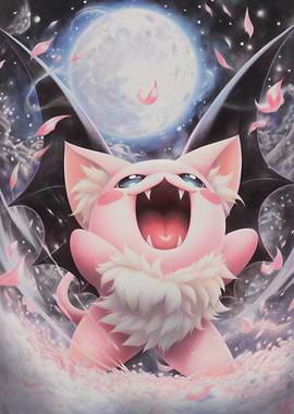 Pink Bat-Winged Creature Under Moonlight