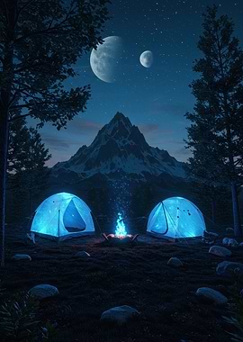 Night Camping with Mountain View