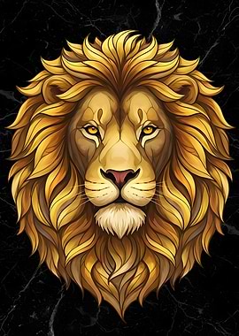 Golden Lion Head on Marble Background