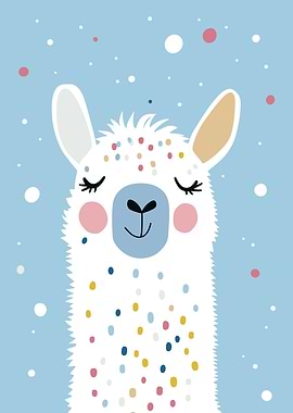 Cute Llama Illustration on Blue Background