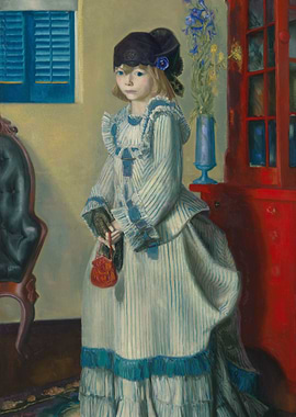 Girl in Striped Dress Painting