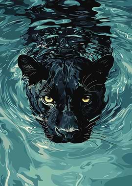 Black Panther Swimming in Water
