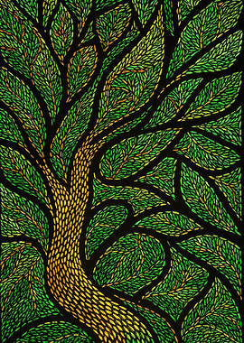 Stylized Tree with Green Leaves